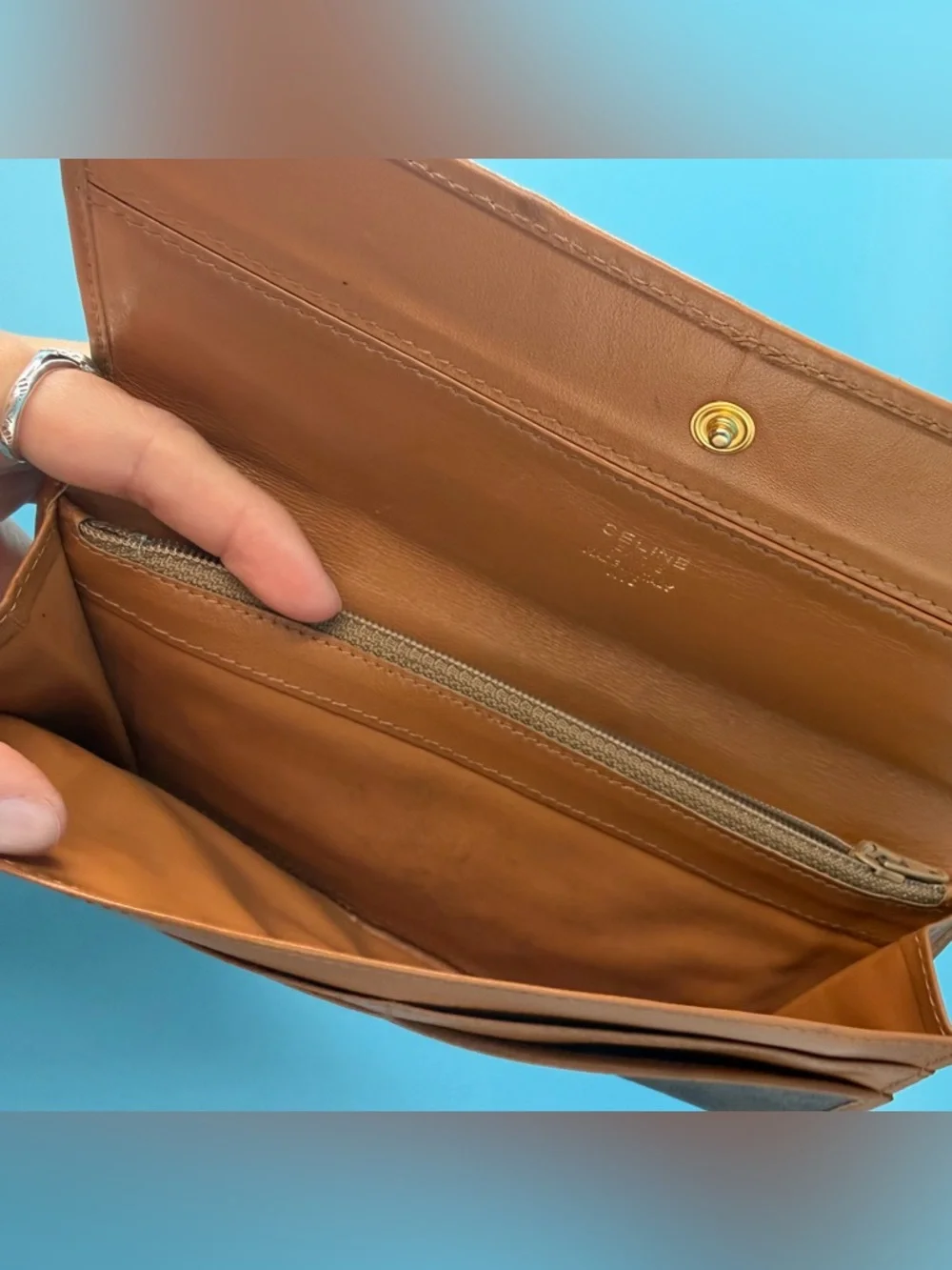 Celine Paris Long Wallet Macadam Brown Cards Pouch Bill Compartment Luxury